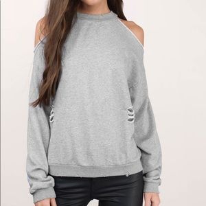 Honey Punch Distressed/Cold-Shoulder Sweatshirt